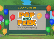 Pop the balloons with specific numbers to reveal a hidden zoo scene.