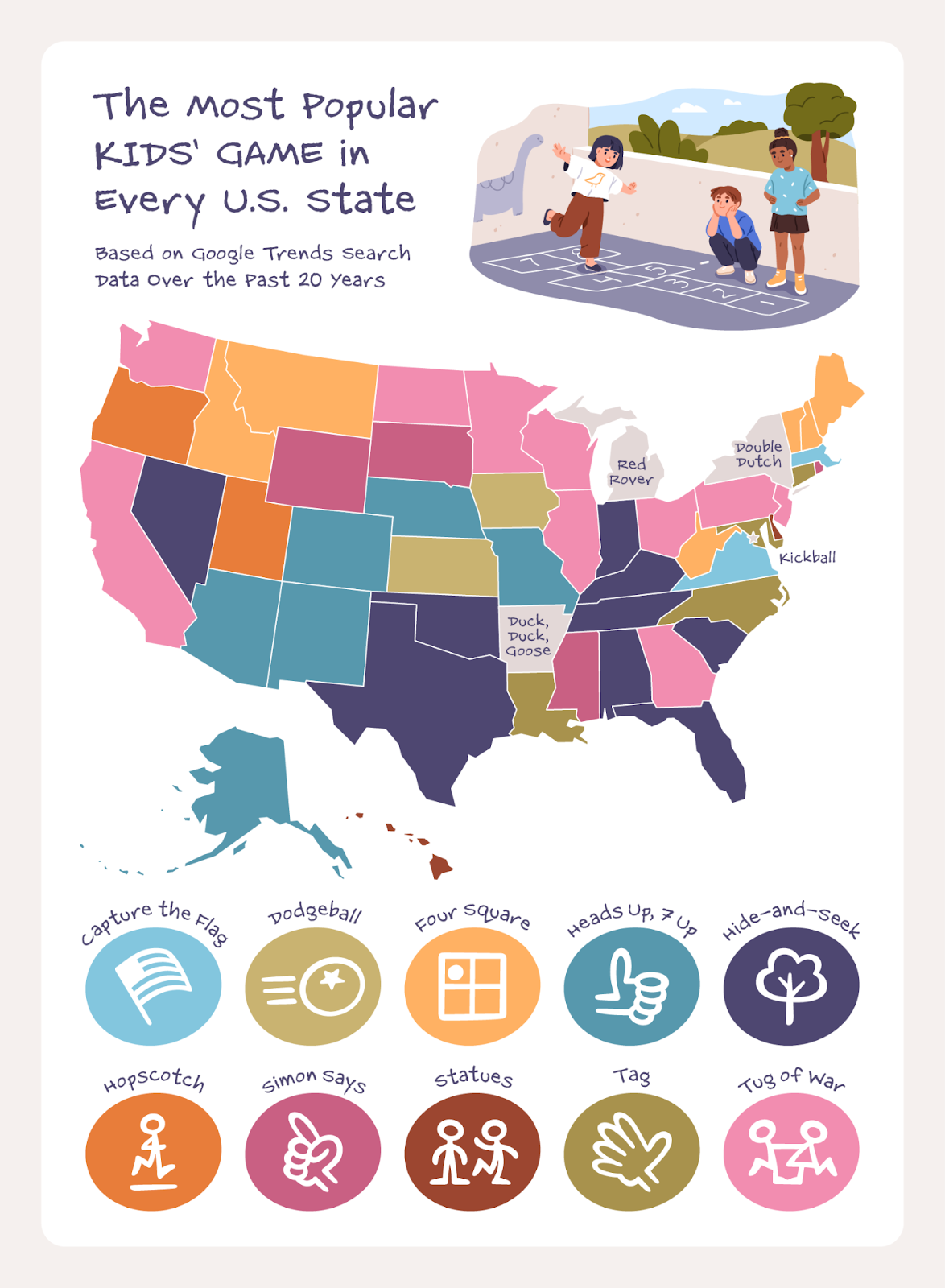 A U.S. map showing the most popular kids game in every state