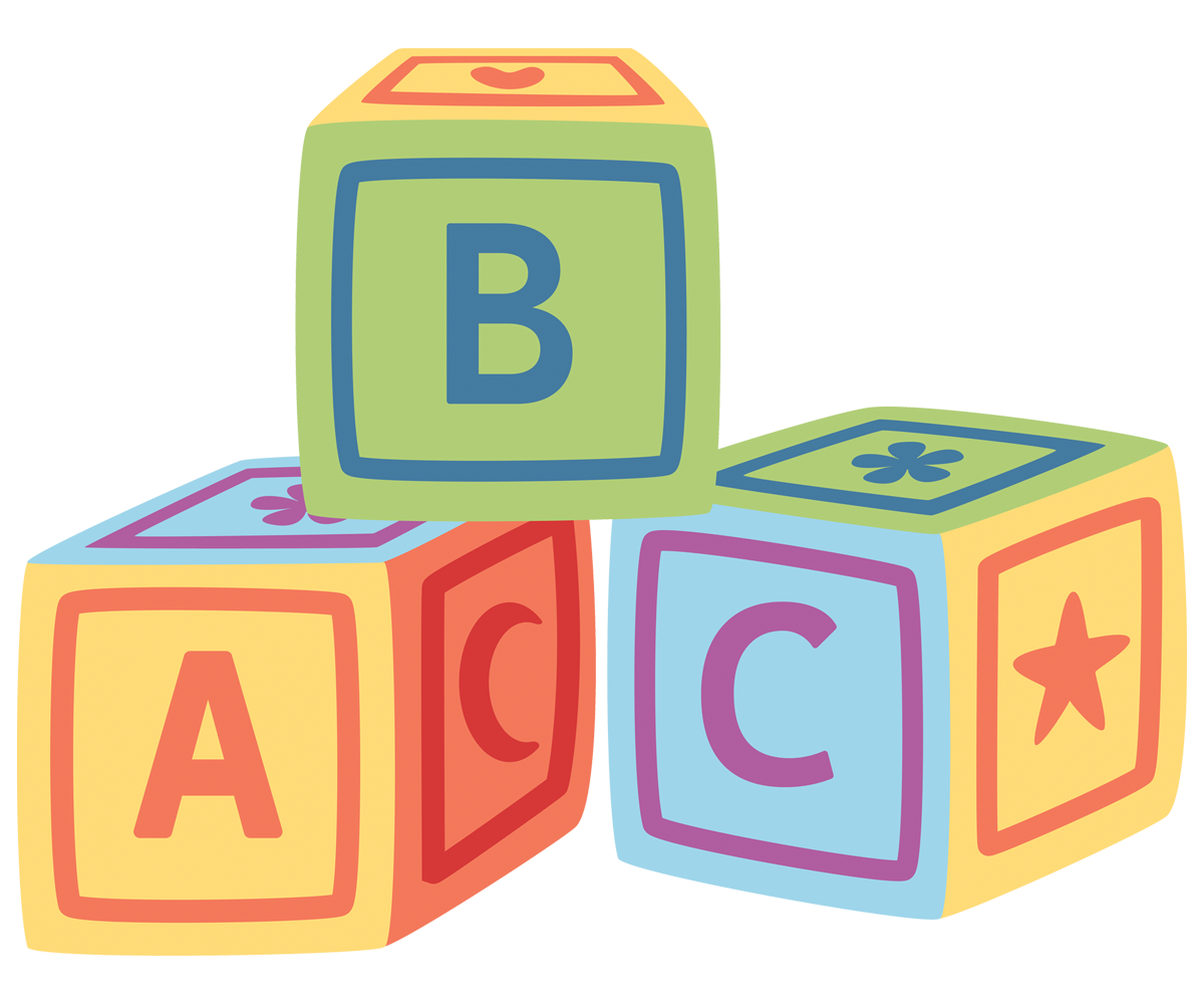 Illustration of abc blocks stacked on top of each other. 