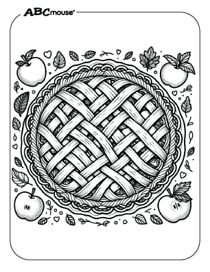 Free Thanksgiving coloring page of an apple pie. 