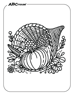 Free thanksgiving printable coloring page of a cornucopia. 