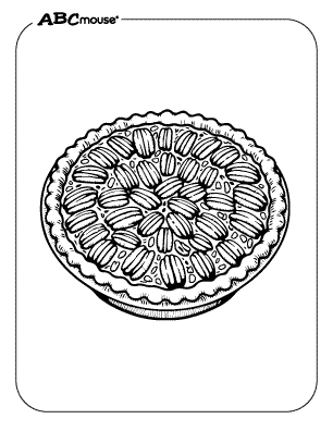 Free printable coloring page of a pecan pie. 