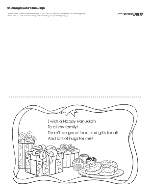 Printable Happy Hanukkah greeting card that kids can color