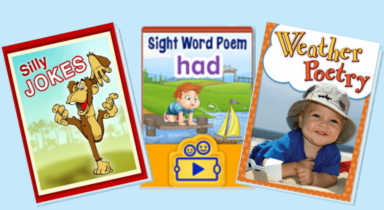 Poems, jokes, and riddle books in the online ABCmouse reading library. 