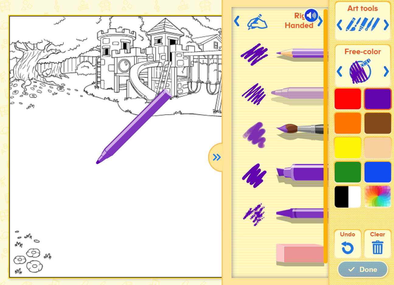 Artist tools and pallet found in the ABCmouse app art section. 