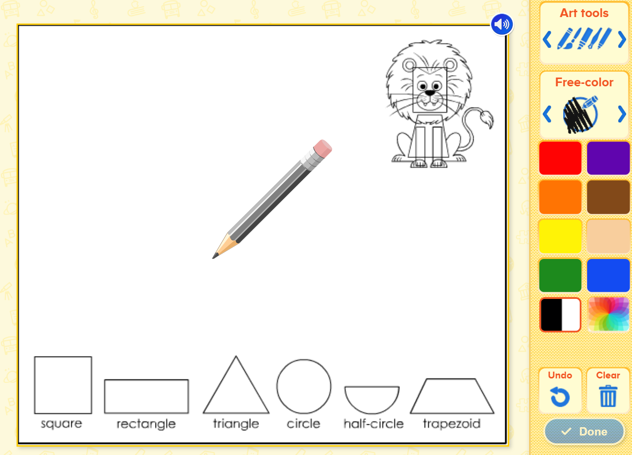 ABCmouse art page learning how to draw a line with shapes. 