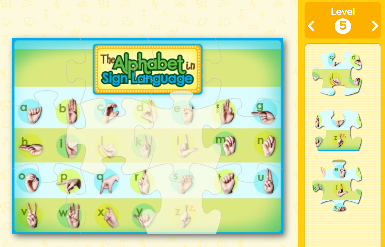 Sign language puzzle from ABCmouse.com.