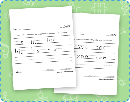 Free printable sight word worksheets, his, him, out, see. 