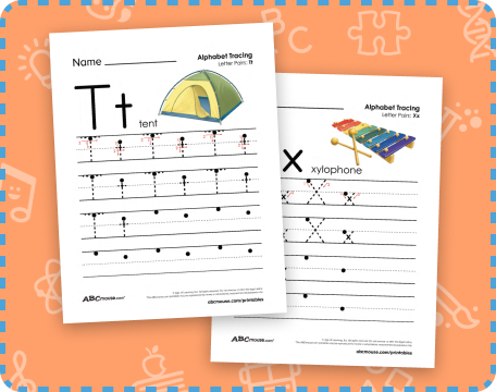 Upper and lower letter alphabet tracing free printable worksheets from ABCmouse.com. 