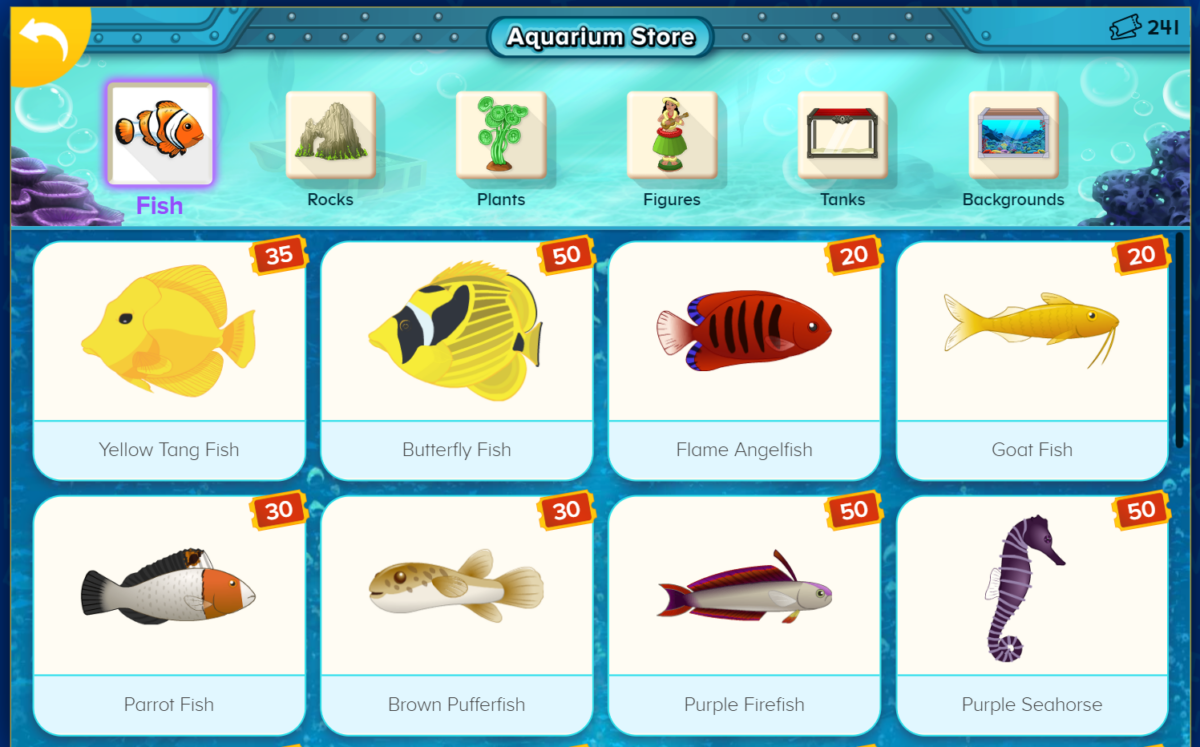 ABCmouse.com aquarium store to buy fish with tickets. 