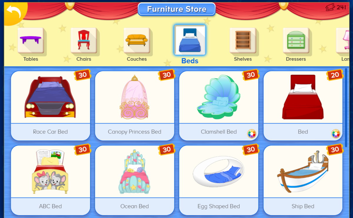 ABCmouse furniture store to buy items with tickets. 