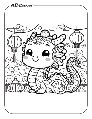 Free printable Lunar New Year coloring page of a dragon  from ABCmouse.com.  