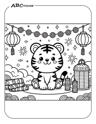 Free printable Lunar New Year coloring page of a tiger from ABCmouse.com.  