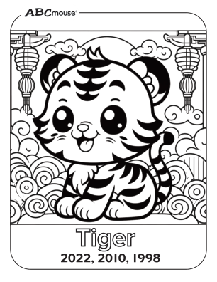 Free printable Chinese Zodiac Animal coloring page of the tiger. 