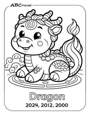 Free printable Chinese Zodiac Animal coloring page of the dragon. 