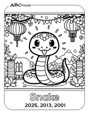 Free printable Chinese Zodiac Animal coloring page of the snake. 