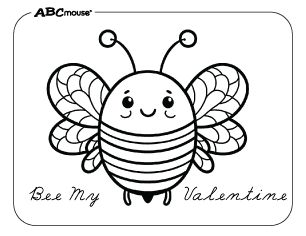 Free printable coloring page of Bee My Valentine bumble bee. 
