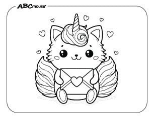 Free printable coloring page of a Valentines cat unicorn. 