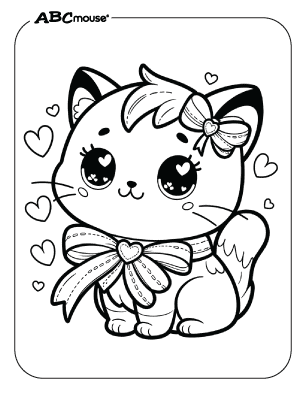 Free printable coloring page of a Valentines day cat. 