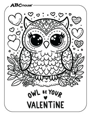 Free printable coloring page of a Owl be your Valentines.