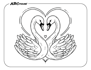Free printable coloring page of a Valentine swans. 