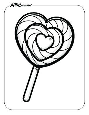 Free printable coloring page of a Valentines heart sucker. 