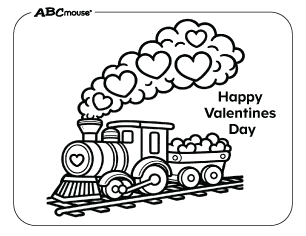Free printable coloring page of a Happy  Valentines day train.  