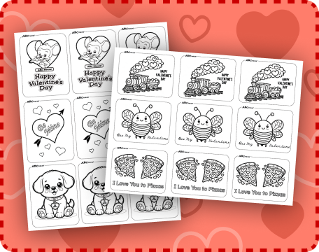 Free printable colorable Valentines Day cards from ABCmouse.com.