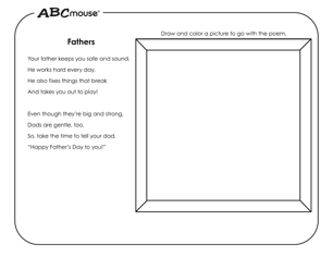 Happy Fathers Day poem. Free printable coloring page from ABCmoues.com. 