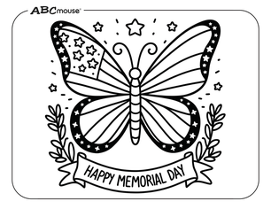 Free printable Happy Memorial Day butterfly coloring page from ABCmouse.com. 