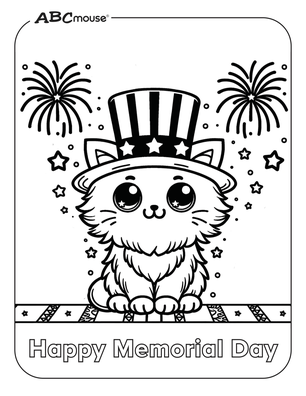 Free printable Happy Memorial Day cat coloring page from ABCmouse.com. 