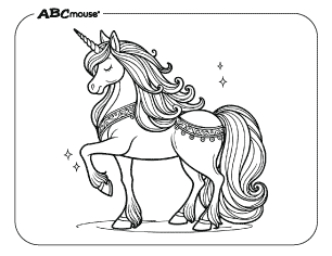 Free printable royal unicorn coloring page from ABCmouse.com. 