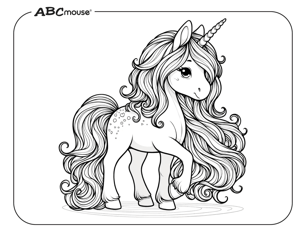 Free printable unicorn with beautiful mane coloring page from ABCmouse.com. 