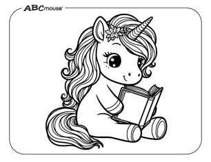 Free printable unicorn reading a book coloring page from ABCmouse.com. 