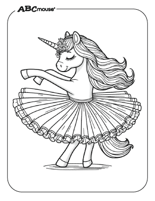 Free printable unicorn ballerina coloring page from ABCmouse.com. 
