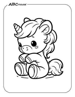 Free printable baby unicorn coloring page from ABCmouse.com. 