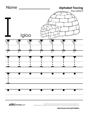 Free printable capital letter I tracing worksheet for kids. 