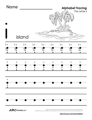 Free printable lower case letter I tracing worksheet for kids. 