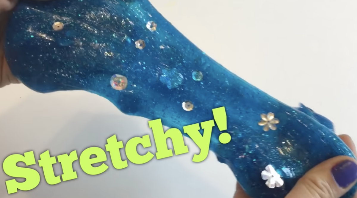 Blue winter stretchy sparkling slime. 