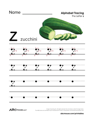 Free printable letter Z worksheets from ABCmouse.com. 