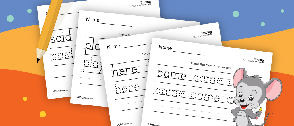 Free printable word tracing worksheets for first grade from ABCmouse.com. 