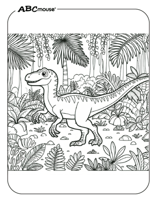 Free printable velociraptor dinosaur coloring page for kids from ABCmouse.com. 