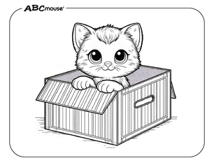 Free printable cat in a box coloring pages for kids from ABCmouse.com. 