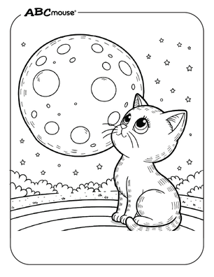 Free printable cat looking at the moon coloring pages for kids from ABCmouse.com. 