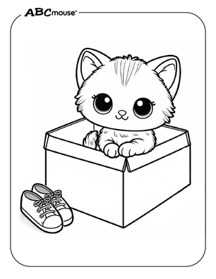 Free printable kitty in a box coloring pages for kids from ABCmouse.com. 