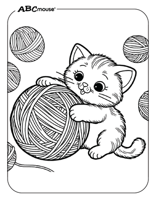 Free printable cat with yarn coloring pages for kids from ABCmouse.com. 