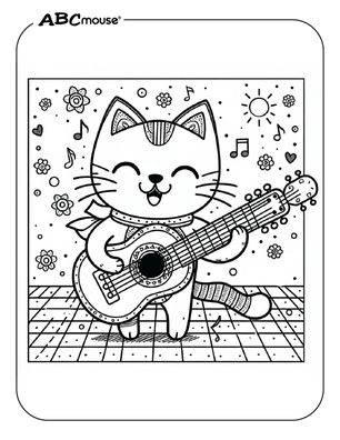 Free printable cat playing music coloring pages for kids from ABCmouse.com. 