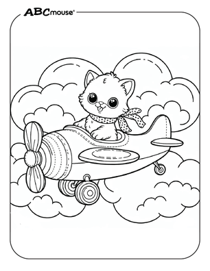 Free printable cat in the airplane coloring pages for kids from ABCmouse.com. 