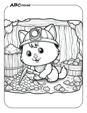 Free printable cat in the mine coloring pages for kids from ABCmouse.com. 