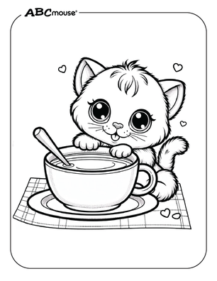 Free printable cat drinking coloring pages for kids from ABCmouse.com. 